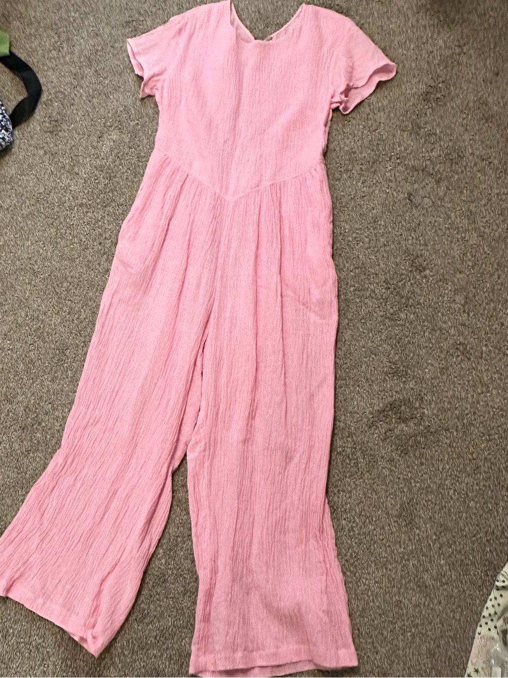 Free People Pink Linen Blend Wide Leg Jumpsuit Size L